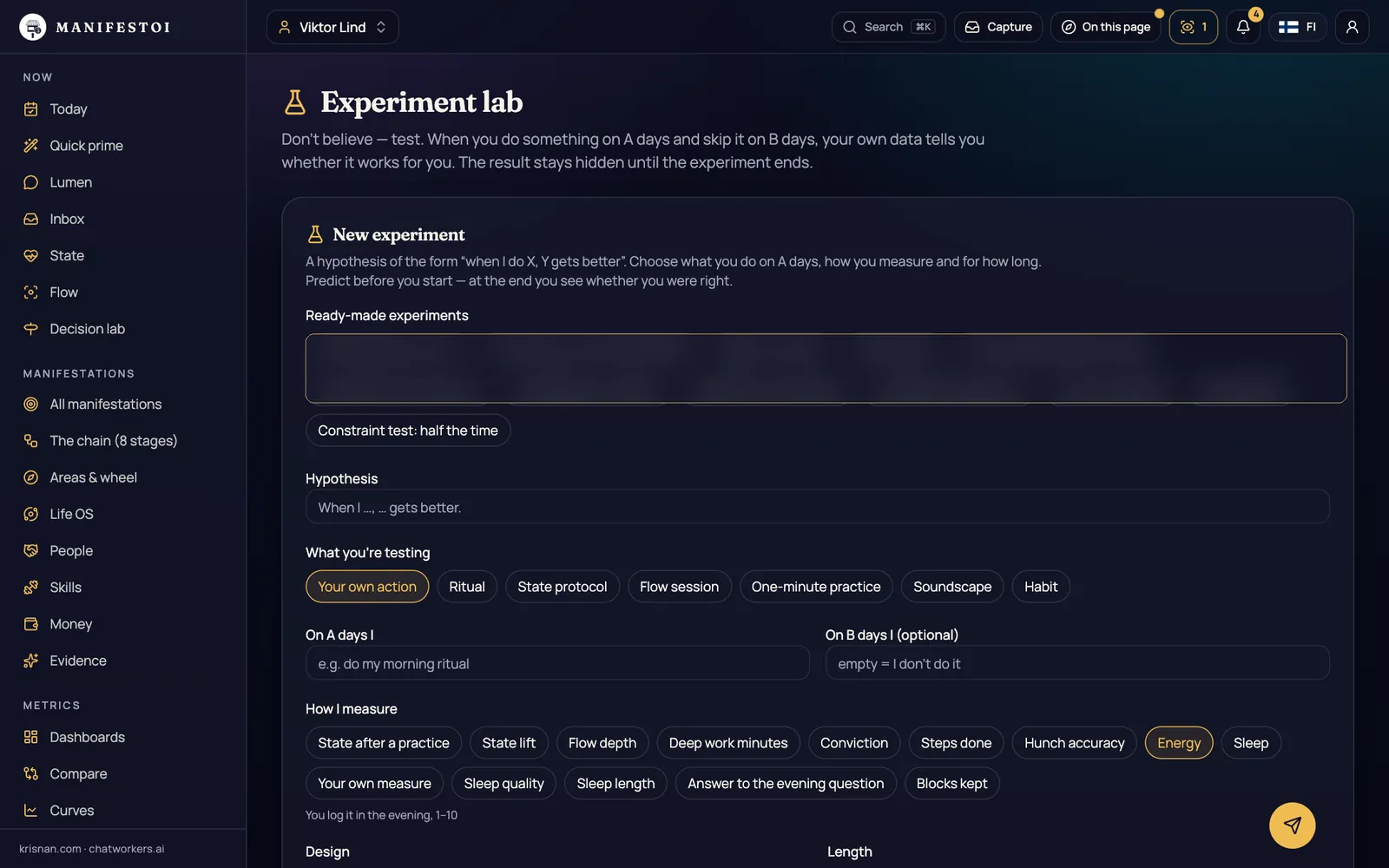 Experiment lab – A/B days on your own measure. A prediction before, the result hidden until the end.
