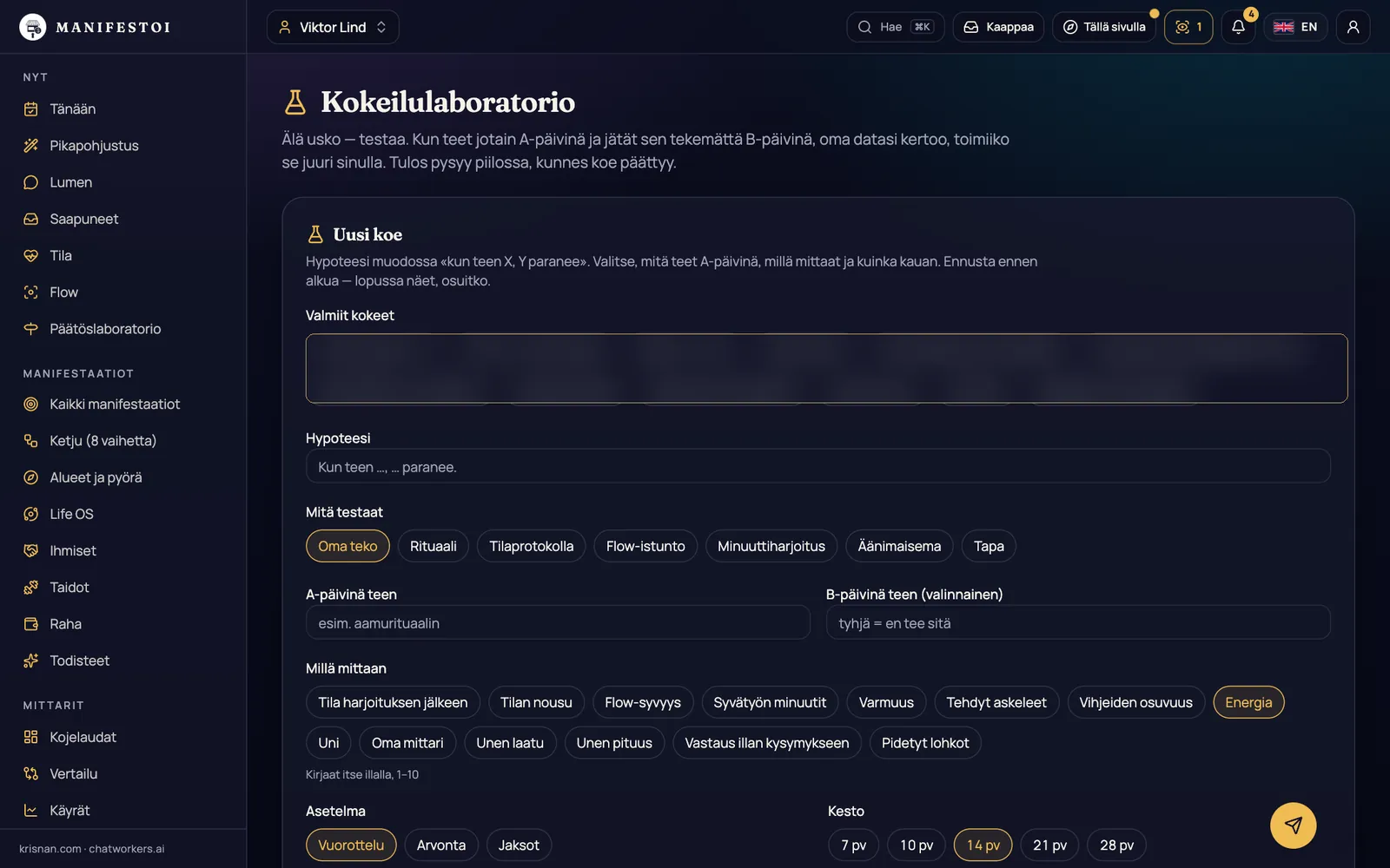 Kokeilulaboratorio – A/B-päivät omalla mittarilla. Ennuste ennen, tulos piilossa loppuun asti.